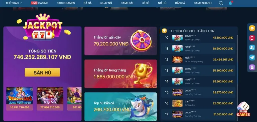 Game nổ hũ Jackpot lũy tiến trên Betvisa88 App